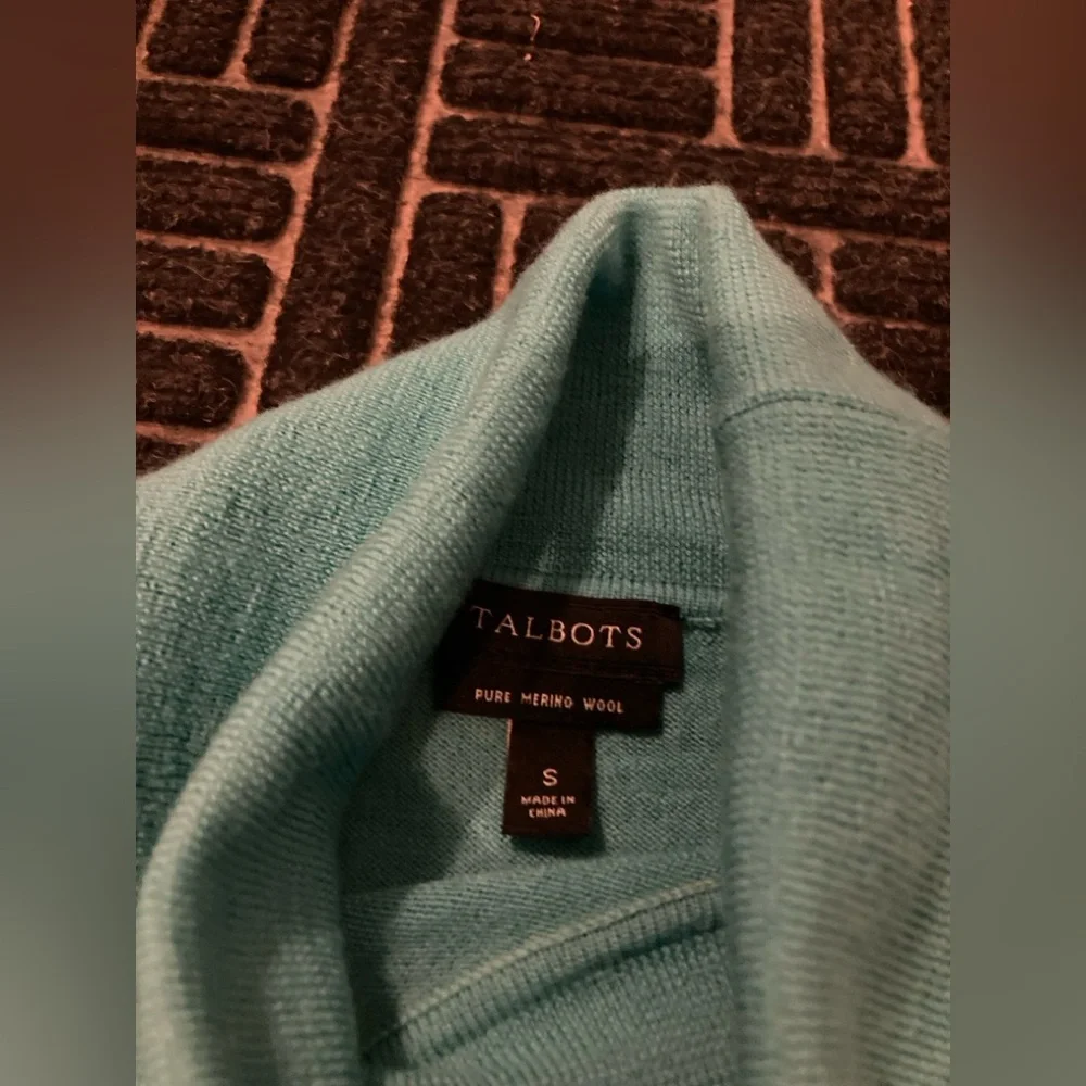 Women Talbots turtleneck merino wool overhead long sleeve sweater turquoise blue